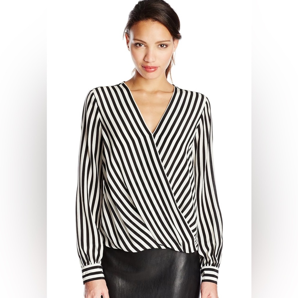 Trina Turk Laurynn Sidecar Stripe Long-Sleeve Faux-Wrap Blouse